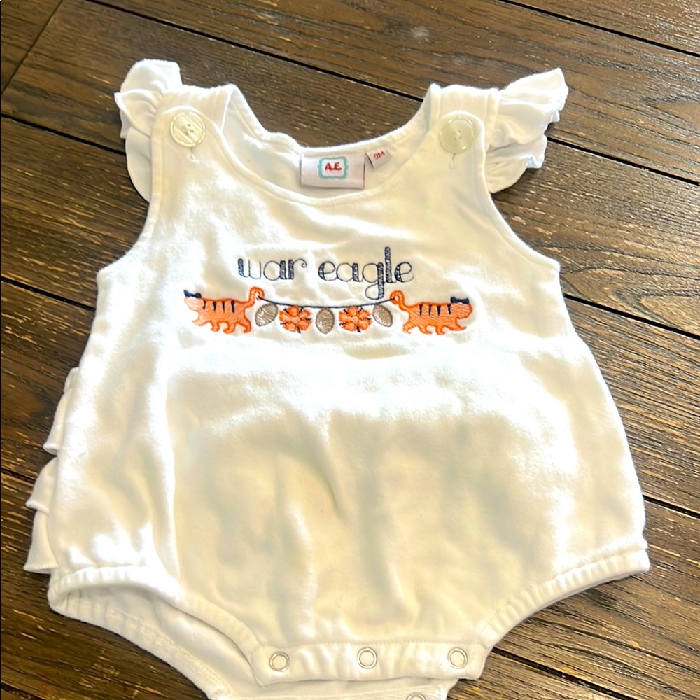 White Baby Romper with Orange Tiger Embroidery